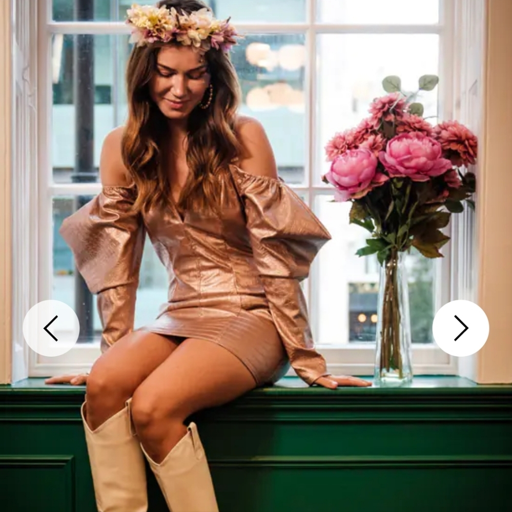 *Croc And Roll* Vegan Croc Leather Statement Sleeve Dress K689